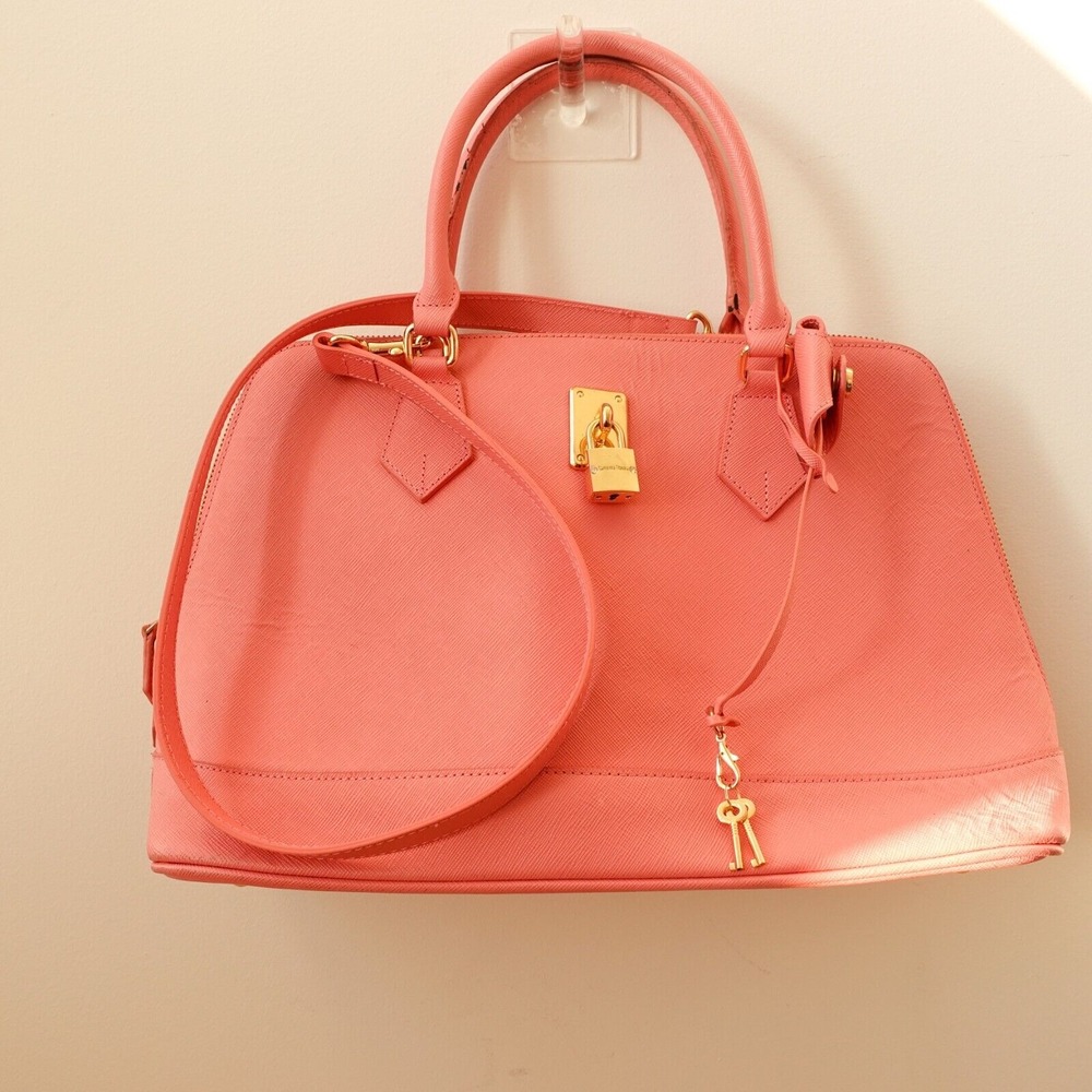Pink Shoulder Satchel Bag SAMANTHA‎ THAVASA Coral Leather Purse Alma M JAPAN